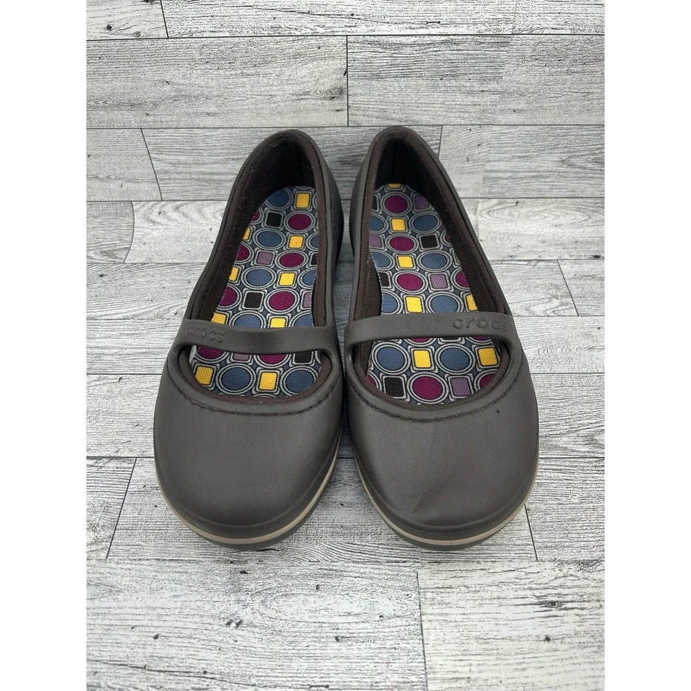 Crocs Mary Jane Flats Dark Brown Women Size 8 Comfort‎ Casual Shoes